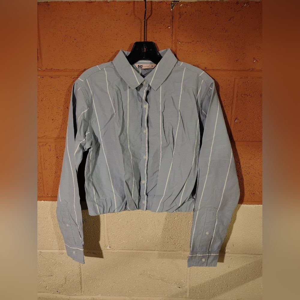 SO Light Blue Vertical-Striped Collared Cotton Shirt Top Size XS